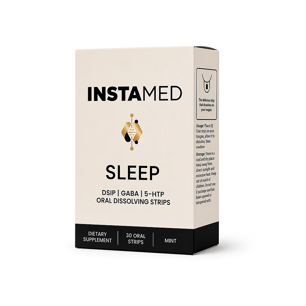 InstaMed Sleep DSIP GABA 5-HTP oral dissolving peptide strip box